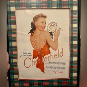 Chesterfield Cigarettes Framed Vintage Old Print Ad Tobacco